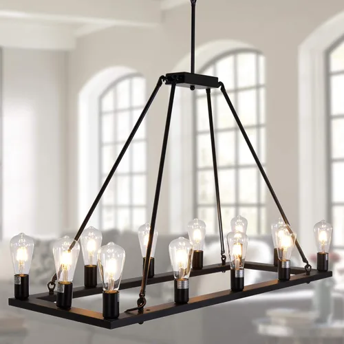 Vista 8 de Candelabro rectangular de metal para isla de cocina, estilo rústico, antiguo, industrial, lámpara colgante para comedor, cafetería, pasillo