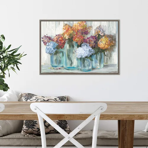 Vista 5 de Amanti Art Lienzo enmarcado para pared, hortensias de otoño en tarro de vidrio de Carol Rowan (23 pulgadas de ancho x 16 pulgadas de alto), marco
