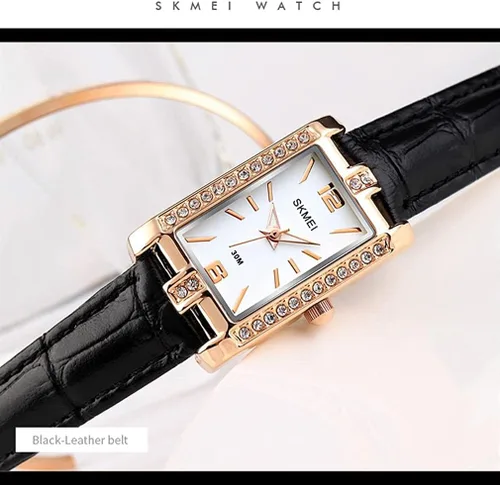 Vista 3 de SKMEI Watches for Women, Leather Band Slim Square Small Waterproof Fashion Casual Simple Analog Quartz Girls Gifts Wrist Watch