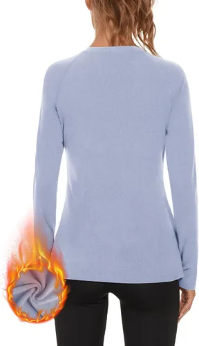 Vista 3 de WOWENY Camisas térmicas para mujer, forro polar, manga larga, capa base, parte superior de invierno Azul bebé