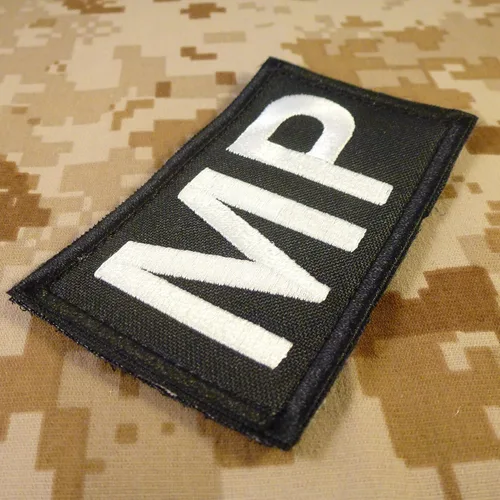 Vista 4 de Parche militar de Brassard MP Laser Tactical Morale Army bordado Touch Fastener Patch (negro y blanco)