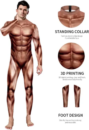 Vista 4 de HSQSMWJ Disfraz de hombre con estampado 3D para cosplay, músculos verdes, disfraz de Halloween Desnudo