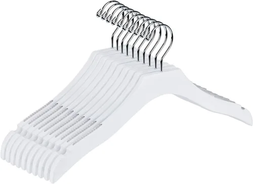 Vista 9 de Percha de madera blanca de calidad para niños, diseño de lujo, gancho giratorio cromado (10, 13 pulgadas)