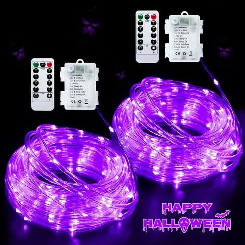 Vista 14 de JMEXSUSS Paquete de 2 luces de Navidad a pilas de luces blancas cálidas, impermeables al aire libre, 200 LED de 66 pies, 8 modos, funciona