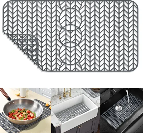 Vista 51 de Protectores de fregadero de cocina de 12 x 11 y 13 x 11 pulgadas, protectores de silicona para fregadero de cocina para la parte inferior del Gris