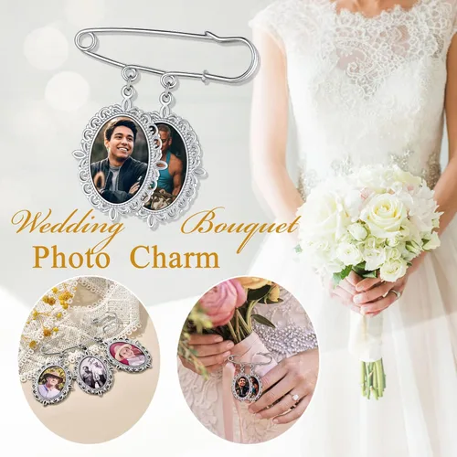 Vista 2 de Custom4U Abalorios de fotos de ramo de boda personalizados con 1 a 4 fotos conmemorativas Boutonniere para novia o recuerdo funerario para madre