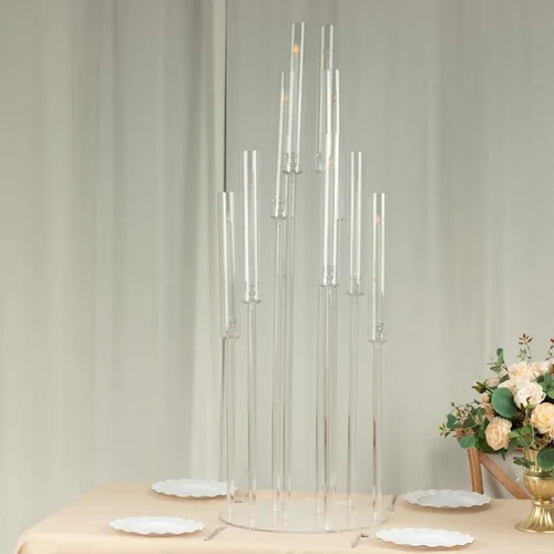 Vista 22 de Efavormart - Candelabro de acrílico transparente con 9 brazos, soporte para velas con base cuadrada, 4 pies de alto