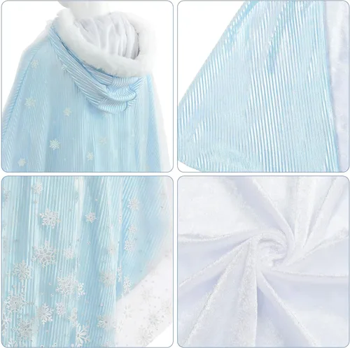 Vista 4 de Elsa - Disfraz de Elsa para niña, capa con capucha, vestido de princesa de Frozen para cosplay