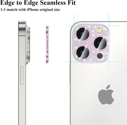 Vista 4 de Paquete de 2 fundas protectoras de lente de cámara con diamantes brillantes compatibles con 15 Pro/15 Pro Max, cobertura completa, protector