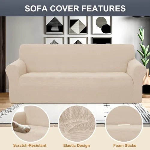 Vista 4 de Fundas elásticas para sofá biplaza, lavable, color beige