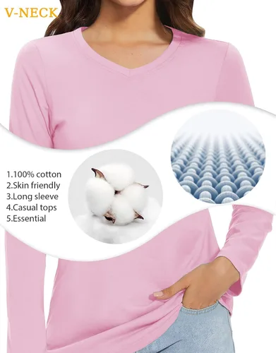 Vista 5 de TACVASEN Long Sleeve Shirts for Womens Casual Tops V-Neck Shirts Soft Tee Shirts V Neck T Shirts Cotton Tops