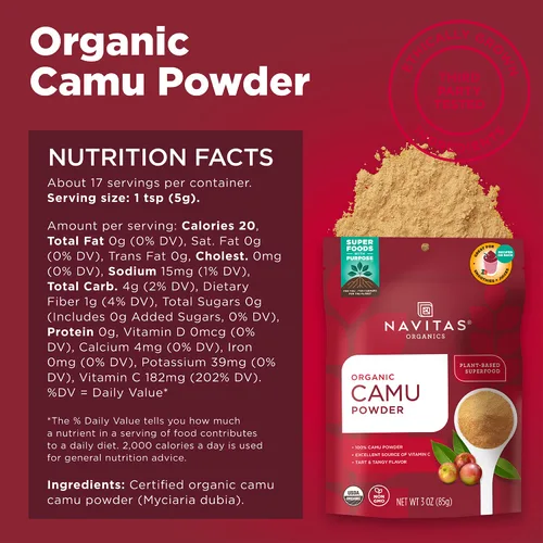 Vista 3 de Navitas Organics Camu Powder - Para batidos, jugos, inyecciones de bienestar y más - Vitamina C, antioxidantes - Apoyo inmunológico - USDA orgánico