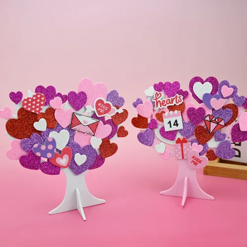 Vista 7 de TINYFUTURE 18 juegos de coronas de espuma para el día de San Valentín, kits de manualidades, decoración autoadhesiva de corazón, letras de corazón