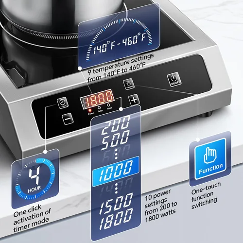 Vista 3 de Placa de inducción comercial de 1800 W con sensor táctil LCD