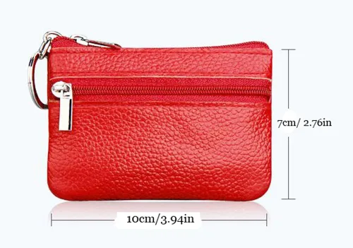 Vista 4 de Monedero pequeño de piel auténtica, bolsa de cambio, monedero de color sólido con cremallera, llavero, anillo, tarjetero de crédito para mujeres