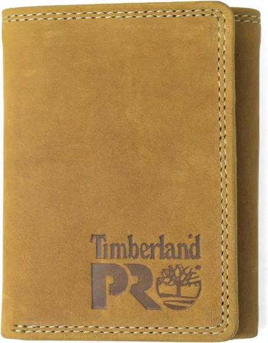 Vista 6 de Timberland PRO - Cartera triple de cuero para hombre con ventana para tarjeta de identificación, Negro/Bullard, Talla única negro (Black/Brandy)