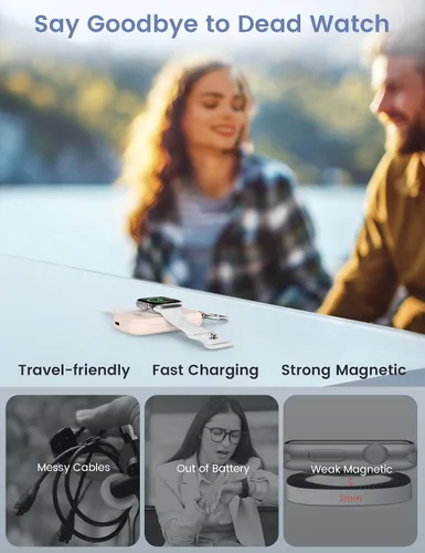Vista 5 de RORRY CharmGo - Cargador para Apple Watch, cargador portátil de 2500 mAh Rosa