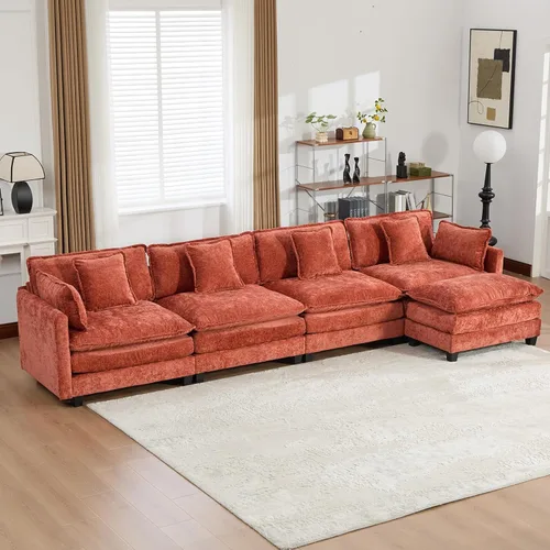 Vista 47 de Sofá seccional modular verde de 111.5", sofás seccionales grandes de 3 plazas para sala de estar, sofá nube oversized de tela chenille con otomana