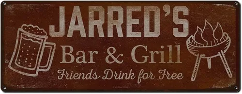 Vista 53 de Adam's Bar and Grill Friends Drink for Free, cartel de aluminio de 5.75 x 15.5 pulgadas, accesorios personalizados para bar y decoración de pared