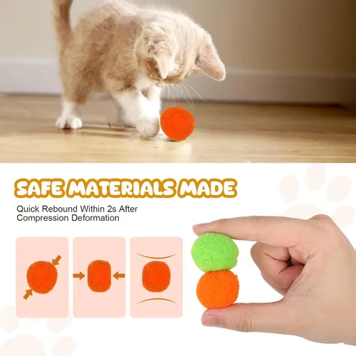 Vista 3 de TEAWOO 50 piezas de juguetes para gatos, bolas de pompones con 1 juego de lanzador, juguete interactivo para gatos para interiores, tanto