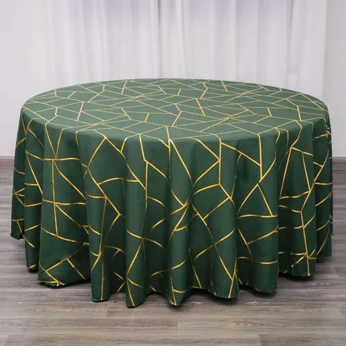 Vista 30 de Efavormart - Mantel redondo de poliéster de 120 pulgadas con patrón geométrico dorado Morado