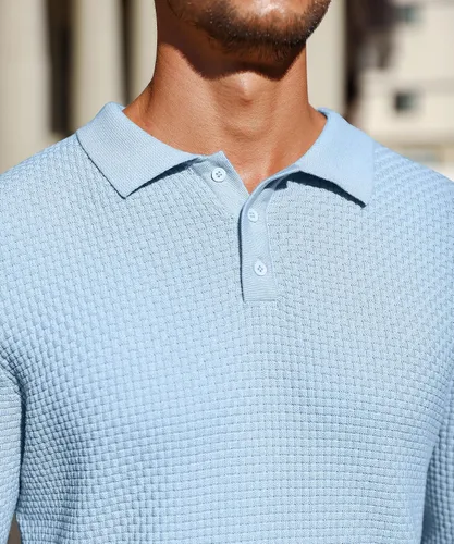 Vista 3 de Zaitun Polo de punto de manga larga para hombre, suéter ligero casual con cuello