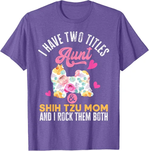 Vista 9 de I Have Two Titles Aunt and Shih Tzu Mom Camiseta divertida para perro, Negro