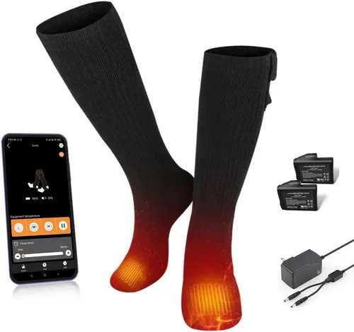 Vista 10 de SAVIOR HEAT Calcetines térmicos para hombres y mujeres con control por aplicación, batería recargable, calefacción eléctrica, calcetines para esquí