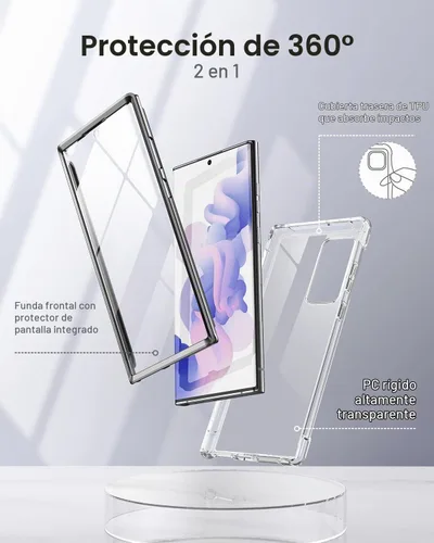 Vista 3 de SURITCH Funda Transparente para Samsung Galaxy S22 Ultra de 6.8" (Solo), [Protector de Pantalla Integrado] Carcasa Protectora de Cuerpo Completo