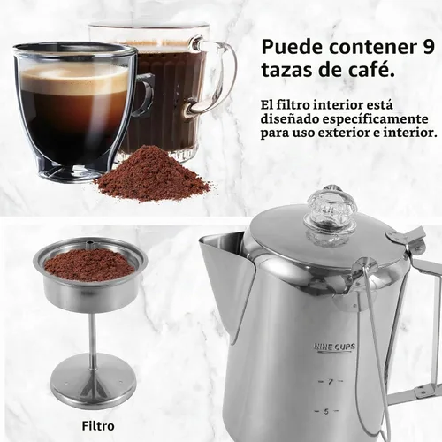 Vista 3 de Cafetera de camping – Percolador de estufa con perilla de vidrio superior transparente – Cafetera de camping para viajes de preparación rápida