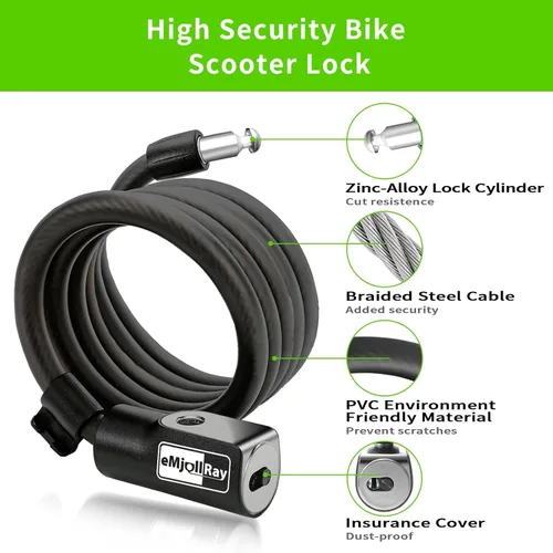 Vista 7 de Bloqueo de scooter de 4 pies – Bloqueo de cable antirrobo con soporte de montaje, se adapta a scooter eléctrico, bicicleta de carretera, bicicleta