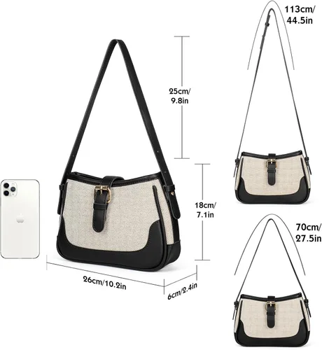 Vista 2 de MSGHER Elegante bolso cruzado de lona y PU Patchwork Bolso bandolera con correas ajustables Retro Versátil Mujer Hubo Bolsas