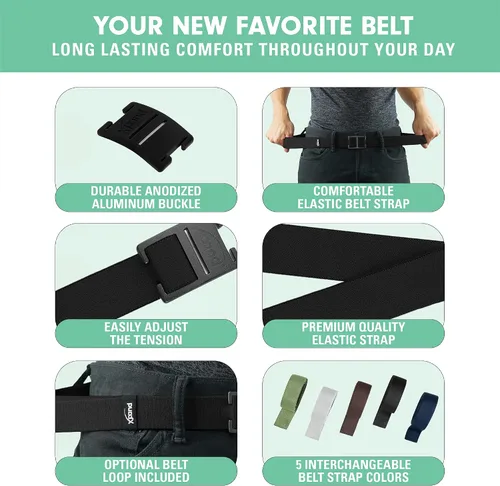 Vista 4 de Explorer Belt By Xpand - No-Show Invisible Elastic Belt w Slim Aluminum Buckle