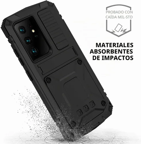 Vista 3 de Funda ultra resistente para Galaxy S22, protector de pantalla y soporte de metal integrado, impermeable, a prueba de polvo y caídas, resistente Negro