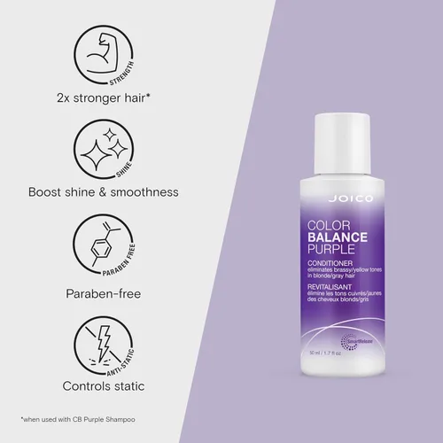 Vista 3 de Joico Color Balance Purple Conditioner For Cool Blonde or Gray Hair Eliminate Brassy Yellow Tones Boost Color Vibrancy & Shine UV Protection