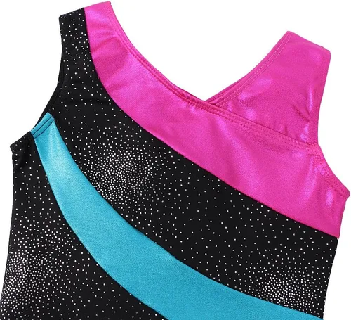 Vista 4 de Malla de ropa de baile de una pieza de material brillante sin mangas con breteles para niñas