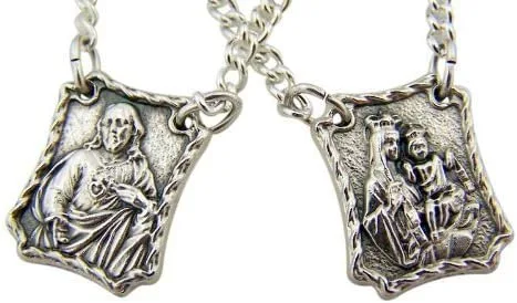 Vista 3 de Escapulario con Medalla Grabada de Jesús y Nuestra Señora del Monte Carmelo, Hecho en Italia, Metal