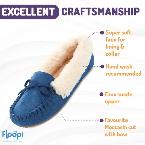 Vista 53 de Floopi Pantuflas para mujer, forro de piel sintética suave con espuma viscoelástica acogedora, pantuflas de casa para mujer con suela antideslizante
