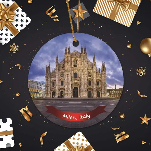 Vista 6 de Recuerdo de Navidad, la famosa catedral de Milán, Italia, paisaje, adornos de Navidad, adornos de cerámica, adornos decorativos colgantes, adorno