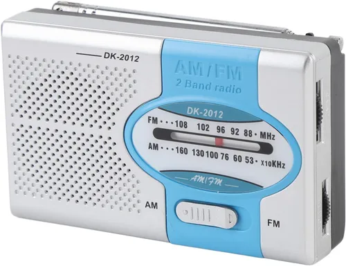 Vista 2 de Radio portátil, radio transistor de bolsillo AM FM con altavoz y conector para auriculares, para viajes al aire libre y uso doméstico (azul plateado)