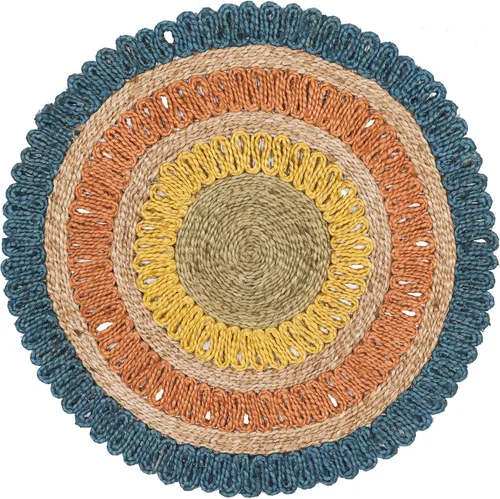 Vista 2 de SAFAVIEH Alfombra redonda de fibra natural NF201C de 3 pies, redonda, azul, multicolor, hecha a mano con encanto bohemio y de yute
