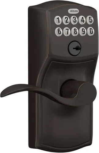 Vista 2 de SCHLAGE FE595VCAM716ACC FE595VCAM/ACC 716 cerradura de teclado para puerta, con manija Accent, flexible, bronce envejecido