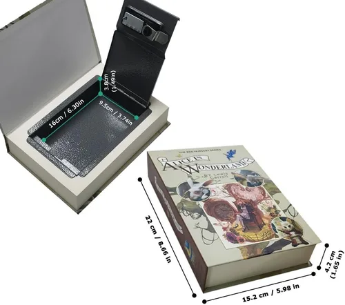 Vista 3 de Caja fuerte con cierre de libro de papel real con combinación de diccionario secreto oculto (Combo/Alicia en el país de las maravillas)
