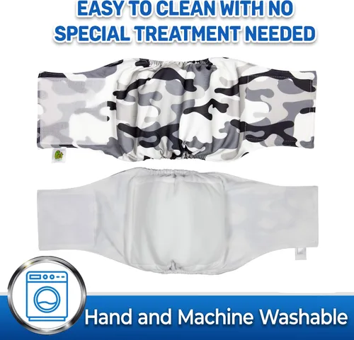 Vista 4 de PET MAGASIN Pañales para perros machos con forma de vientre (paquete de 3) (M, camuflaje)
