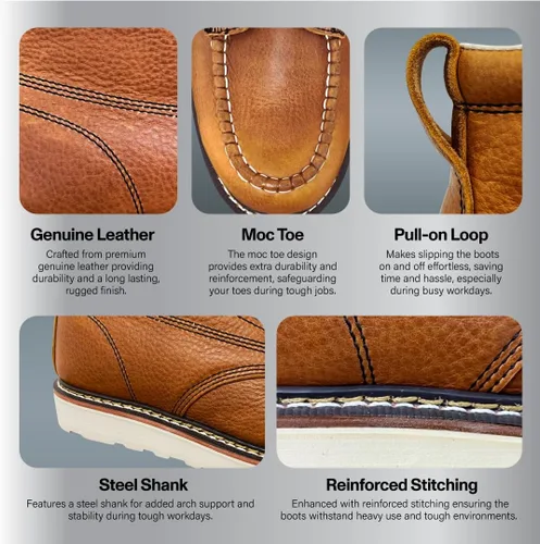 Vista 6 de EVER BOOTS Botas de trabajo con puntera tipo mocasín para hombre de construcción cuña ligera