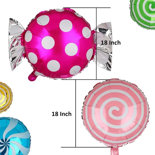 Vista 2 de Juego de globos de caramelo dulce con temática de remolino, helio, globos de aluminio de Mylar para fiesta, cumpleaños, suministros de decoración