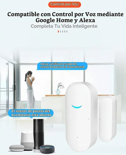 Vista 3 de Tuya Sensor de puerta WiFi: alarma de seguridad inalámbrica, compatible con Alexa, Google Home, Siri, sensor de puerta inteligente para seguridad