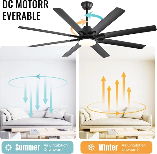 Vista 3 de Sofucor Ventilador de techo inteligente de 66 pulgadas con luces y control remoto, moderno ventilador de techo con control de aplicación, compatible