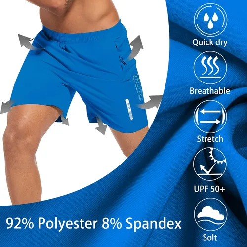 Vista 5 de Pantalones cortos deportivos para hombre de 7 pulgadas, de secado rápido, ligeros, para entrenamiento, gimnasio, cintura elástica, con bolsillos
