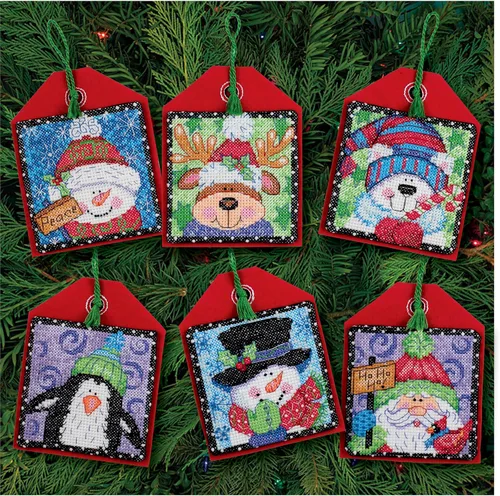 Vista 5 de Dimensions Kit de adornos de Navidad de punto de cruz contado, 6 piezas